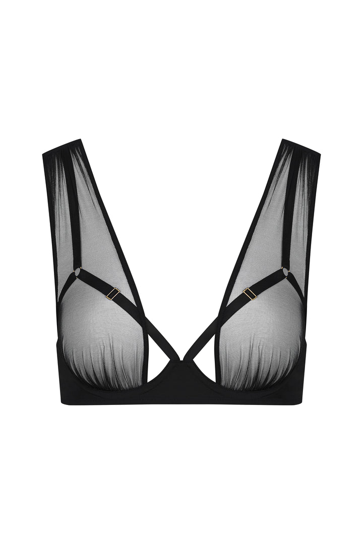 Cupless Bra - Nuit Fauve, sheer tulle and opaque back design