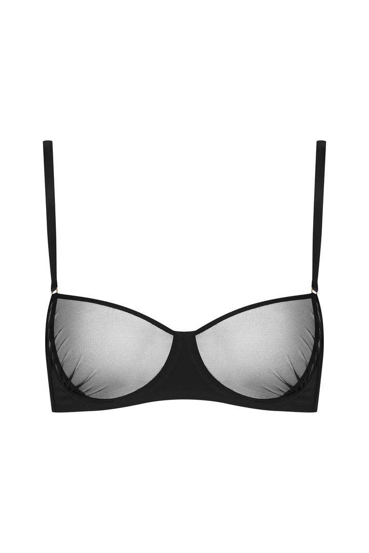 Wire Bra - Nuit Fauve with Transparent Tulle and Opaque Material