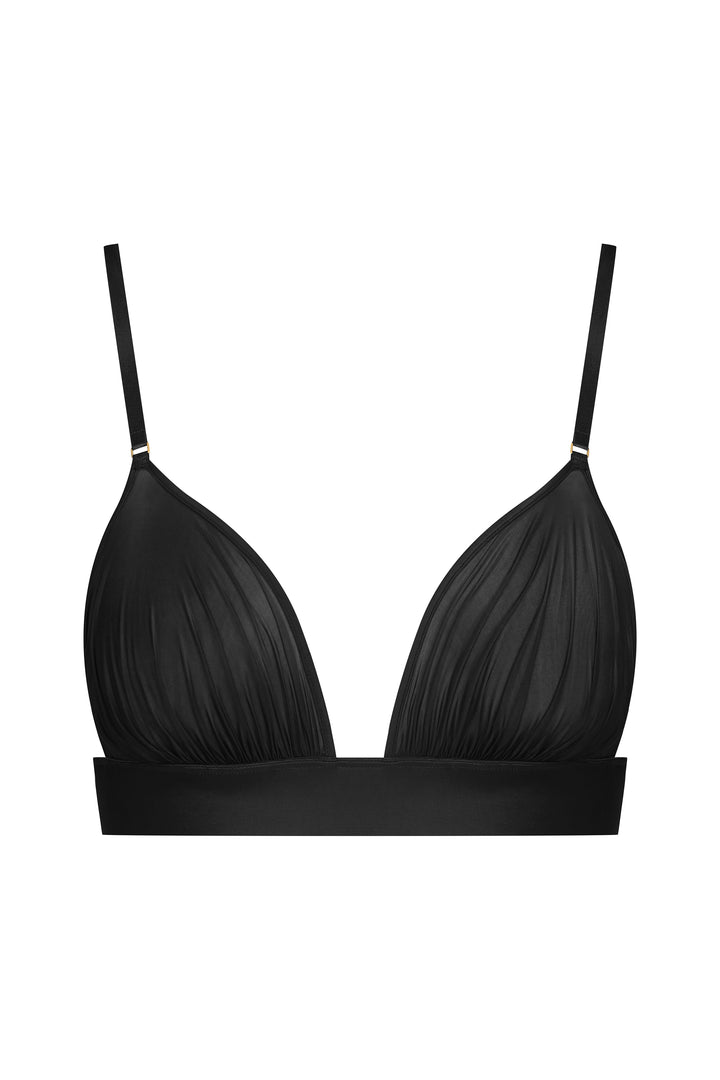 Triangle Bra - Nuit Fauve with Transparent Jersey and Pleated Tulle